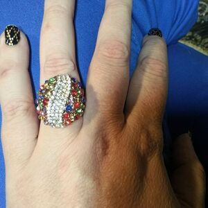 Watercolor Palette Ring 9 gold crystals red blue